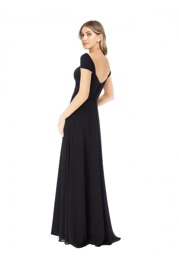 Compre Negro línea A Cuello de Corazón Gasa Largo Vestidos de dama de honor