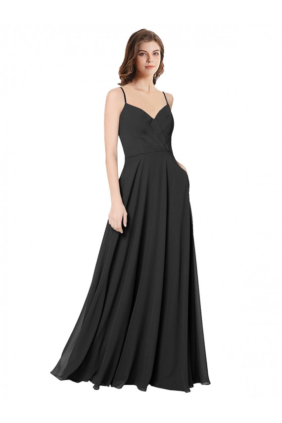 Compre Negro línea A Cuello de Corazón Gasa Largo Vestidos de dama de honor