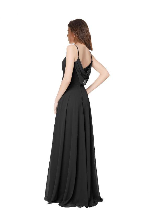Compre Negro línea A Cuello de Corazón Gasa Largo Vestidos de dama de honor
