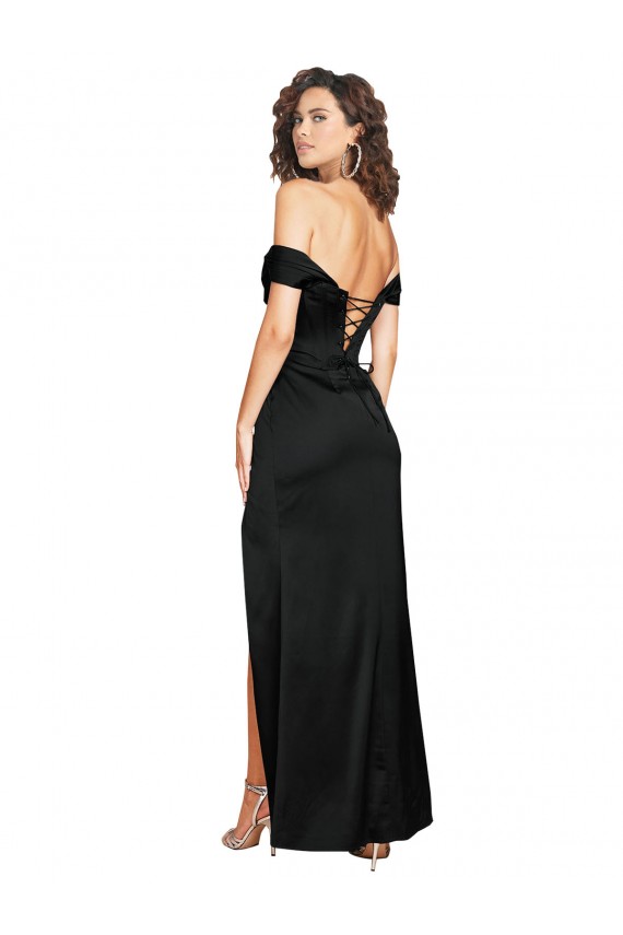 Compre Negro línea A Cuello de Corazón Satén sedoso Largo Formales Vestidos de dama de honor / Vestidos de fiesta