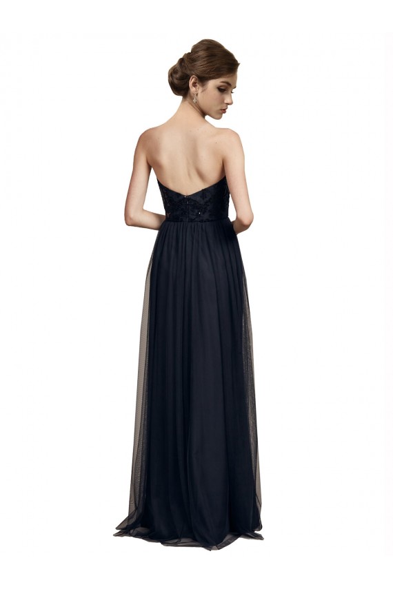 Compre Negro línea A Cuello de Corazón Sin tirantes Tul Largo Vestidos de dama de honor