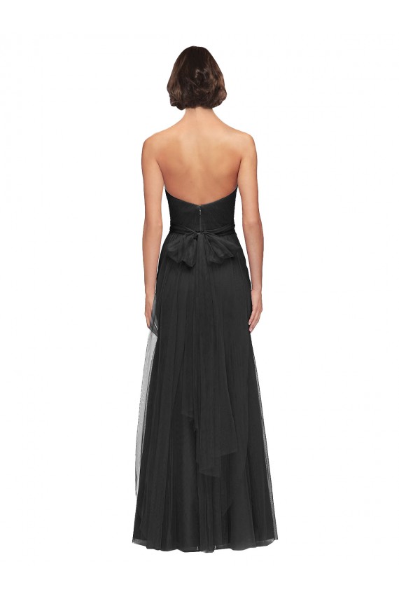 Compre Negro línea A Cuello de Corazón Tul Largo Vestidos de dama de honor