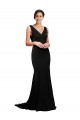 Compre Negro línea A Cuello en V Barrer tren Satén sedoso Largo Formales Vestidos de dama de honor / Vestidos de fiesta