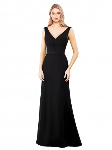 Compre Negro línea A Cuello en V Gasa Largo Vestidos de dama de honor / Vestidos de fiesta