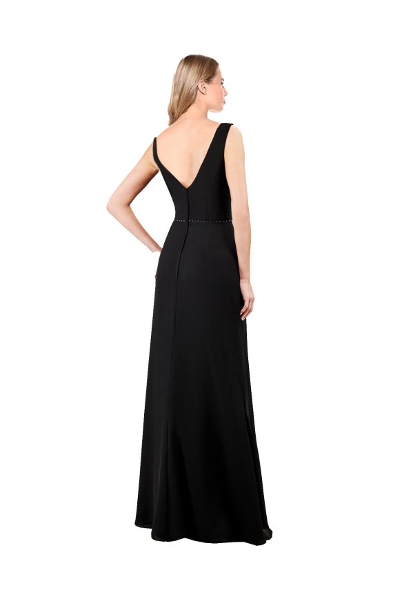 Compre Negro línea A Cuello en V Gasa Largo Vestidos de dama de honor / Vestidos de fiesta