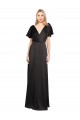 Compre Negro línea A Cuello en V Satén elástico Largo Formales Vestidos de dama de honor / Vestidos de fiesta