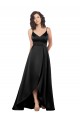 Compre Negro línea A Cuello en V Satén sedoso Largo Asimétrico Formales Vestidos de dama de honor / Vestidos de fiesta
