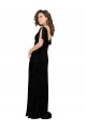 Compre Negro línea A Cuello en V Terciopelo floral Terciopelo Elástico Largo Vestidos de dama de honor