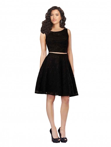 Compre Negro línea A Cuello joya Encaje Corto Vestidos de dama de honor / Vestidos de cóctel