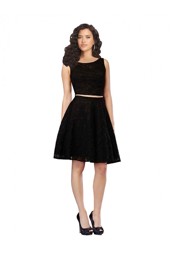 Compre Negro línea A Cuello joya Encaje Corto Vestidos de dama de honor / Vestidos de cóctel