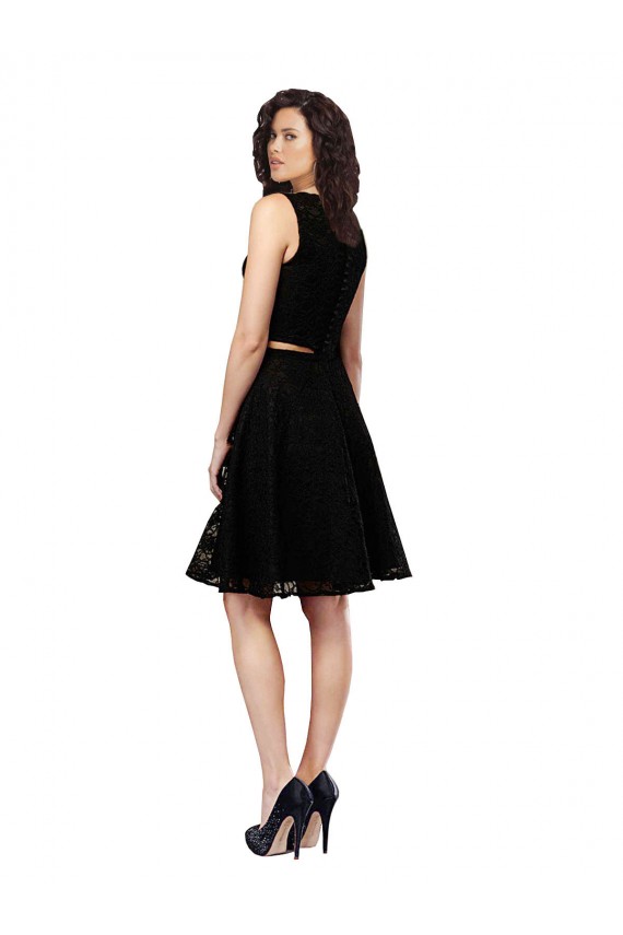 Compre Negro línea A Cuello joya Encaje Corto Vestidos de dama de honor / Vestidos de cóctel