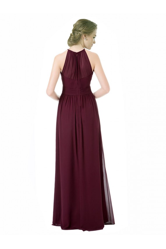 Compre Negro línea A Halter Cuello de Corazón Gasa Largo Vestidos de dama de honor