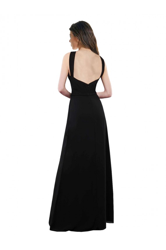 Compre Negro línea A Halter Gasa Largo Vestidos de dama de honor