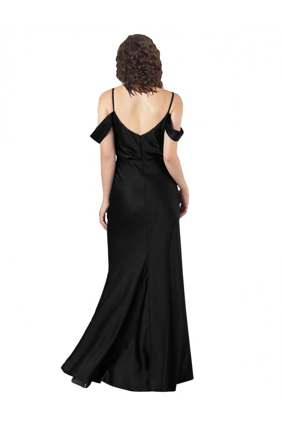 Compre Negro línea A Hombros Descubiertos Satén sedoso Largo Formales Vestidos de dama de honor / Vestidos de fiesta