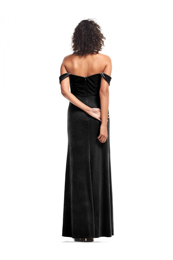 Compre Negro línea A Hombros Descubiertos Sin tirantes Terciopelo Elástico Largo Formales Vestidos de dama de honor / Vestidos de fiesta