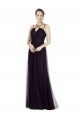 Compre Negro línea A Tirantes espagueti Cuello Alto Tul Largo Vestidos de dama de honor
