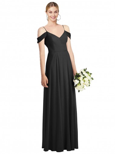 Compre Negro línea A Tirantes espagueti Gasa Largo Vestidos de dama de honor