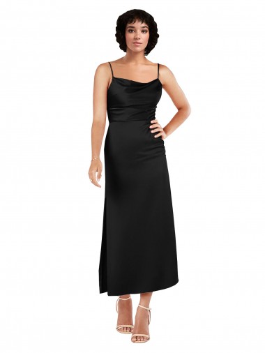 Compre Negro línea A Tirantes espagueti Satén sedoso Corto Formales Vestidos de dama de honor / Vestidos de fiesta / Vestidos de cóctel