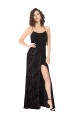 Compre Negro línea A Tirantes espagueti Terciopelo floral Terciopelo Elástico Largo Vestidos de dama de honor
