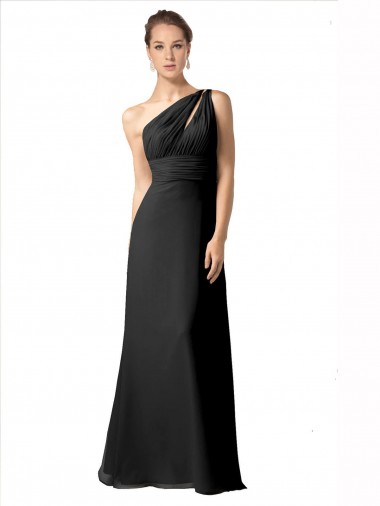 Compre Negro línea A Un Hombre Gasa Largo Vestidos de dama de honor