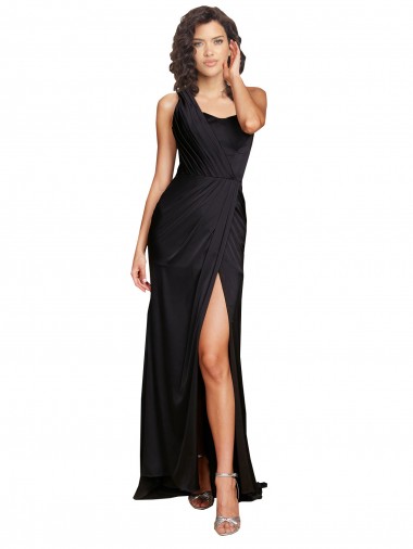 Compre Negro línea A Un Hombre Satén sedoso Largo Formales Vestidos de dama de honor / Vestidos de fiesta