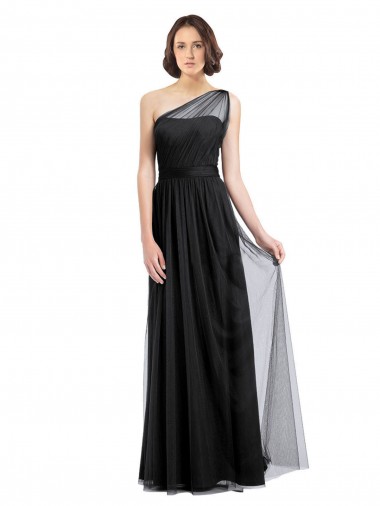 Compre Negro línea A Un Hombre Tul Largo Vestidos de dama de honor