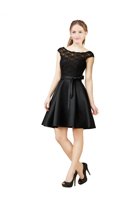Compre Negro línea A Ilusión Satén Encaje Corto Vestidos de dama de honor / Vestidos de cóctel