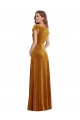 Compre Oro Cubierta Cuello en V Terciopelo Elástico Largo Formales Vestidos de dama de honor / Vestidos de fiesta