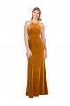 Compre Oro línea A Halter Cuello Alto Terciopelo Elástico Largo Formales Vestidos de dama de honor / Vestidos de fiesta