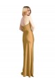 Compre Oro línea A Sin tirantes Satén elástico Largo Formales Vestidos de dama de honor / Vestidos de fiesta