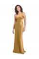 Compre Oro línea A Un Hombre Satén elástico Largo Formales Vestidos de dama de honor / Vestidos de fiesta