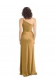 Compre Oro línea A Un Hombre Satén elástico Largo Formales Vestidos de dama de honor / Vestidos de fiesta