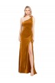Compre Oro línea A Un Hombre Terciopelo Elástico Largo Formales Vestidos de dama de honor / Vestidos de fiesta