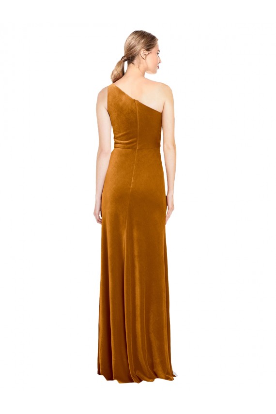 Compre Oro línea A Un Hombre Terciopelo Elástico Largo Formales Vestidos de dama de honor / Vestidos de fiesta