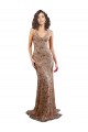 Compre Oro rosa Sirena Cuello en V Cuello Alto Crepé Elástico Lentejuela Tul Largo Formales Vestidos de dama de honor / Vestidos de fiesta