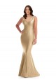 Compre Oro suave Sirena Cuello en V Satén sedoso Largo Formales Vestidos de dama de honor / Vestidos de fiesta