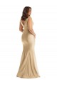 Compre Oro suave Sirena Cuello en V Satén sedoso Largo Formales Vestidos de dama de honor / Vestidos de fiesta
