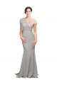 Compre Ostra Plata Sirena Un Hombre Cuello de Corazón Barrer tren Crepé Elástico Tul Largo Formales Vestidos de dama de honor / Vestidos de fiesta