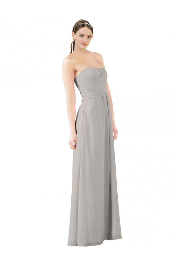 Compre Ostra Plata línea A Cuello de Corazón Sin tirantes Gasa Largo Vestidos de dama de honor