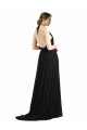 Compre Ostra Plata línea A Halter Gasa Largo Vestidos de dama de honor