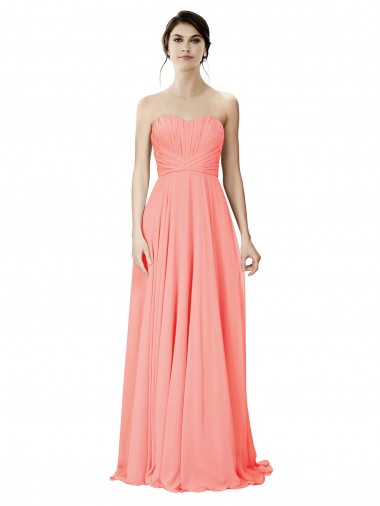 Compre Peach línea A Sin tirantes Gasa Largo Vestidos de dama de honor