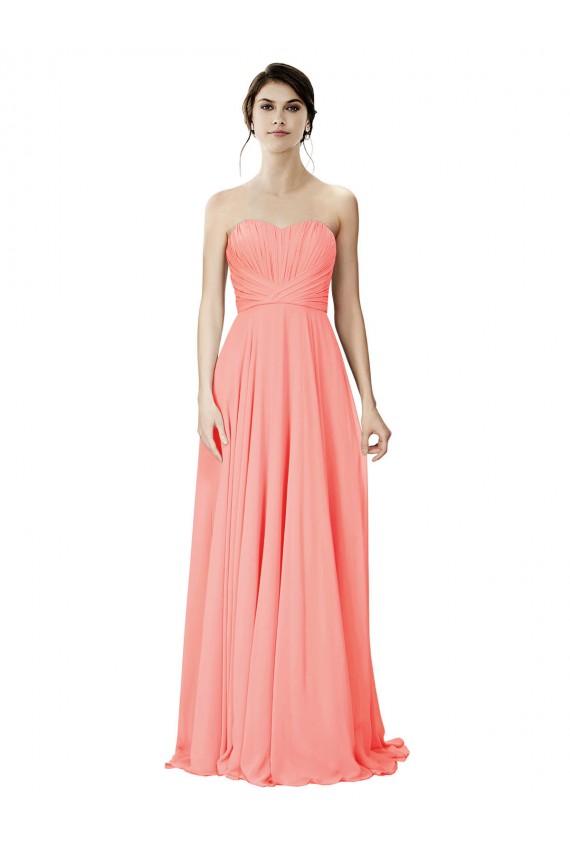 Compre Peach línea A Sin tirantes Gasa Largo Vestidos de dama de honor