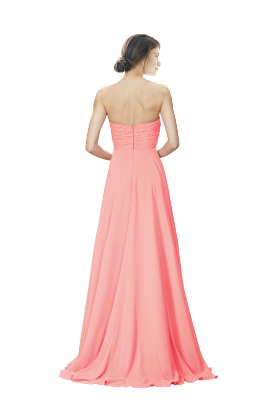 Compre Peach línea A Sin tirantes Gasa Largo Vestidos de dama de honor