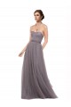 Compre Pewter línea A Tirantes espagueti Tul Largo Vestidos de dama de honor