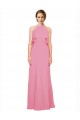 Compre Piel rosa línea A Halter Cuello Alto Gasa Largo Vestidos de dama de honor