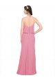 Compre Piel rosa línea A Halter Cuello Alto Gasa Largo Vestidos de dama de honor