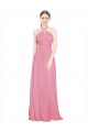 Compre Piel rosa línea A Halter Cuello en V Gasa Largo Vestidos de dama de honor