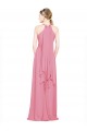 Compre Piel rosa línea A Halter Cuello en V Gasa Largo Vestidos de dama de honor