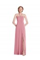 Compre Piel rosa línea A Halter Gasa Largo Vestidos de dama de honor
