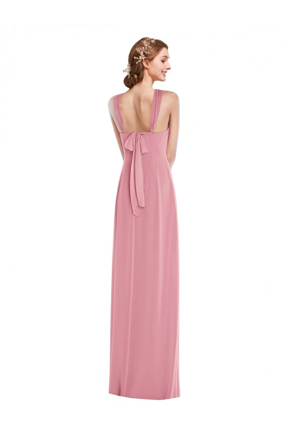 Compre Piel rosa línea A Halter Gasa Largo Vestidos de dama de honor